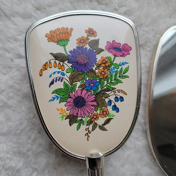 MCM Floral Hand Mirror and Brush Set Made in England - Picture 5 of 11